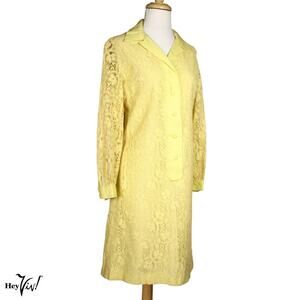 Vintage Yellow Lace Shirtwaist Mini Dress Lined Size ML B36 W 36 - Hey Viv